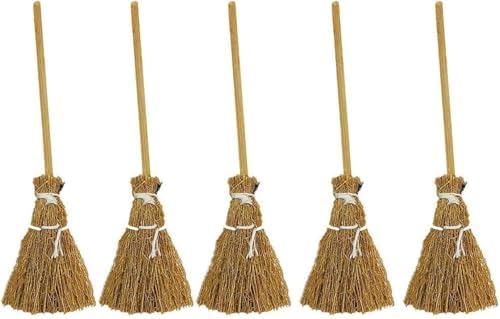 5 Pcs Brown Mini Witches Broomstick Halloween Decor
