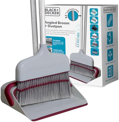 BLACKDECKER Butler Broom Dustpan Set - Light GrayBurgundy