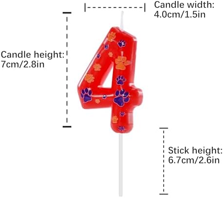 Red Blue Number 4 Dog Paw Cake Toppers for Kids Birthday Celebrations