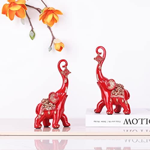 LINYTHER Red Elephant Statues Home Decor Pair