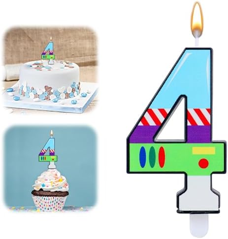 Toy Themed Birthday Number 4 Candle with Astronaut Robot Design