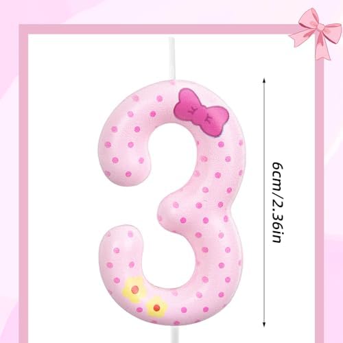 Pink Bow Number 3 Birthday Candle Decor