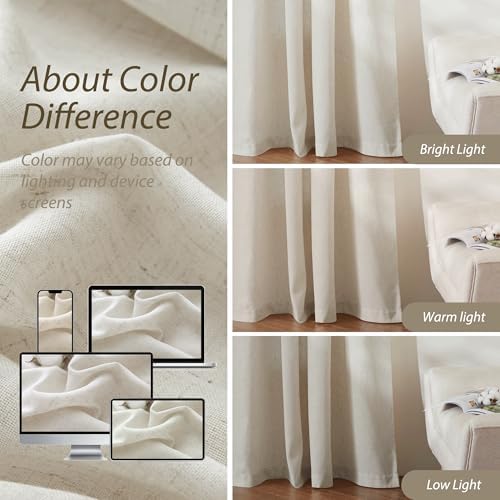 RYB HOME Sheer Linen Blend Curtains - 2 Pack