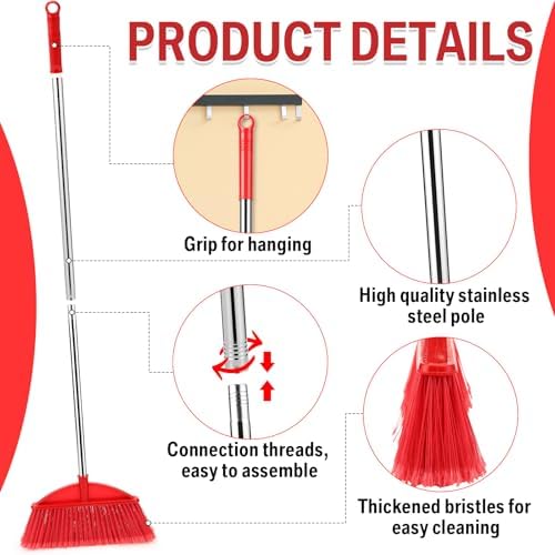 Maxdot 8 Pack Heavy Duty Brooms with Stainless Steel Handles