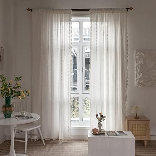 BCLBUSTE Boho Curtains 2 Panels 52x96 Inch Linen Drapes