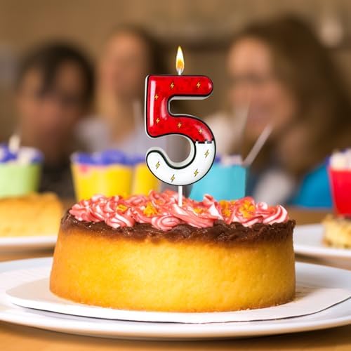 WQINX Cartoon Birthday Candle Number 5 Lightning Red Design