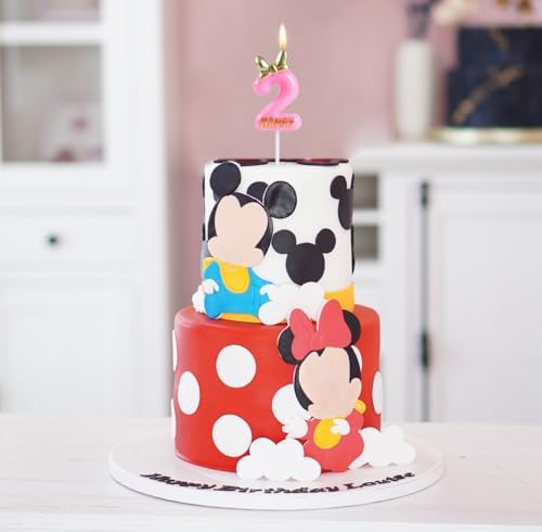 EAKE Pink 2nd Birthday Candle with Bowknot and Gold Letter
