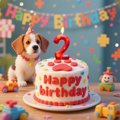 Red Dog Paw Number 8 Birthday Candle Cake Topper