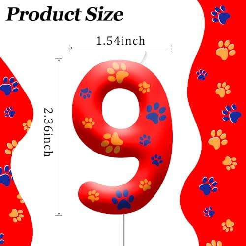 Red Dog Paw Number 8 Birthday Candle Cake Topper