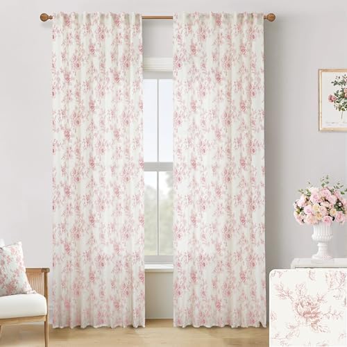 Lino Rosa Pink Floral Linen Curtains 96 In 2 Panel Set