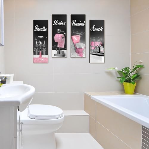 Honoson 4 Pcs Bathroom Wall Decor with Glitter