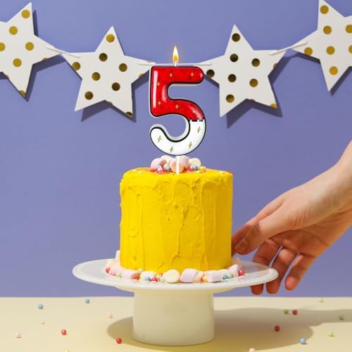 WQINX Cartoon Birthday Candle Number 5 Lightning Red Design