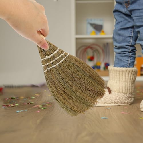 2Pcs Small Natural Whisk Broom - Handmade Thai Straw Soft Broomstick with Handle