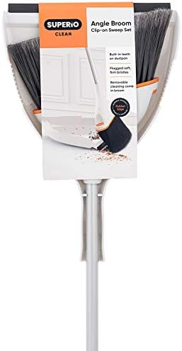 Superio Angle Broom with Clip-On Dustpan Set Soft Gray