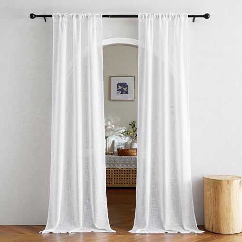 NICETOWN White Faux Linen Curtains 2 Panels 34x80
