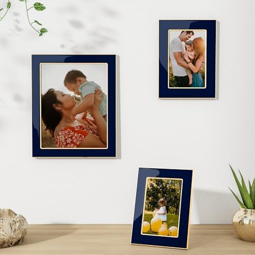 Fun Memories 8x10 Picture Frame - Navy Blue with Gold Edge