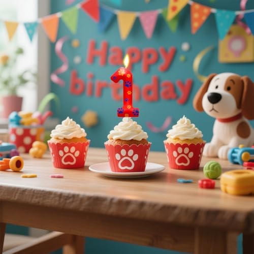 Red Dog Paw Number 8 Birthday Candle Cake Topper