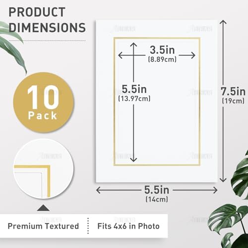 AUEAR 10 Pack 4x6 Photo Frames with Gold Lining and Stand