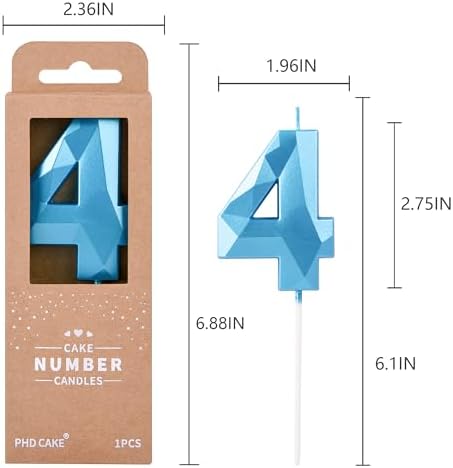 PHD CAKE 276 Inch Crystal Blue 4 Number Birthday Candles