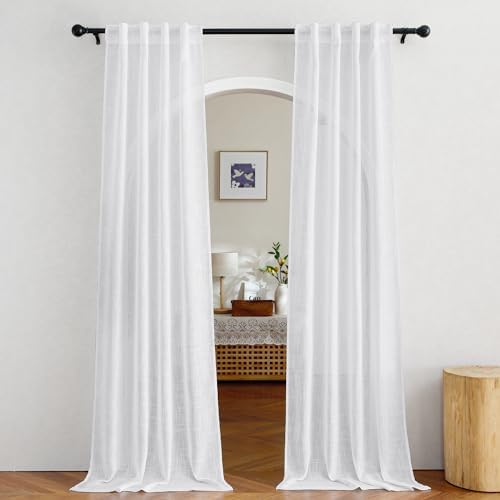 NICETOWN White Faux Linen Curtains 2 Panels 34x80