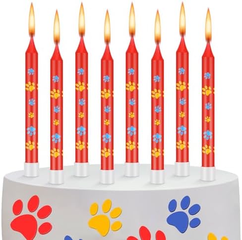 MTLEE 12 Pcs Dog Paw Birthday Candles with Bases