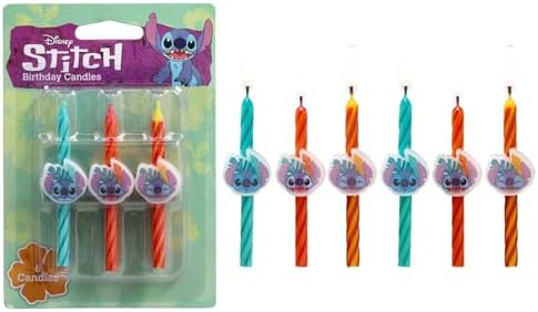 Disney Stitch Birthday Candles - 6 Pieces Orange Blue Yellow