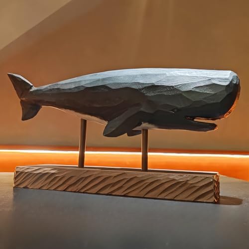 BEAULEMNA Wooden Whale Statue with Stand