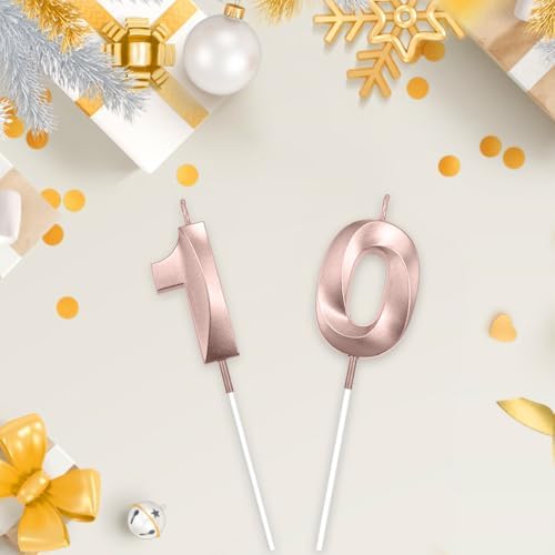 Rose Gold 10th Birthday Candle Numeral 3D Candles