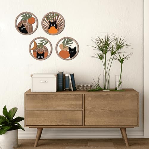 HPNIUB 4 Piece Boho Black Cat Wall Decor Set