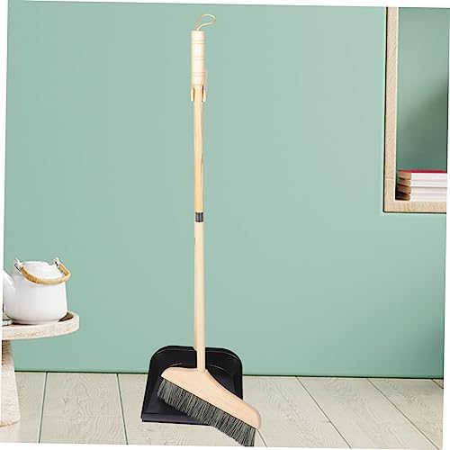 Mobestech 1 Set Solid Wood Bristle Broom and Dustpan