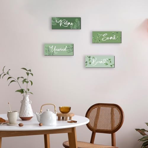 4 Pcs Sage Green Wooden Wall Decors for Bathroom