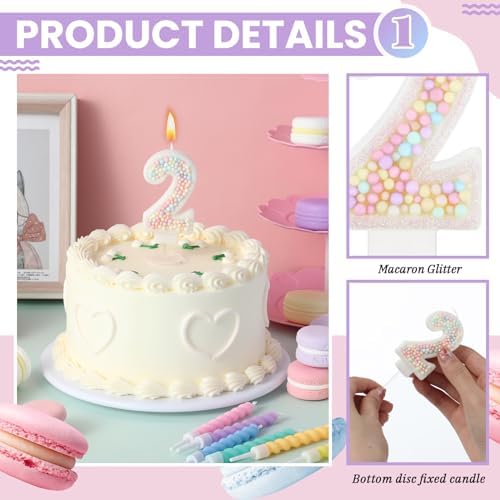 MTLEE Number 2 Birthday Candle with Macaron Glitter 1