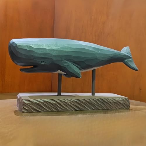 BEAULEMNA Wooden Whale Statue with Stand