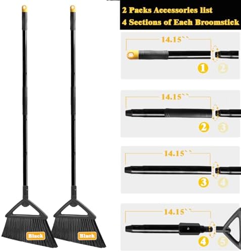 Heavy Duty Angle Broom 2 Pack with Longer Handle