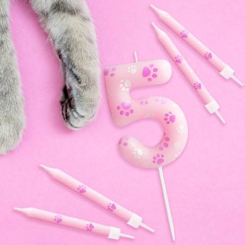 FUNCANDLE Dog Paw Number 4 Birthday Candles with 12 Pieces