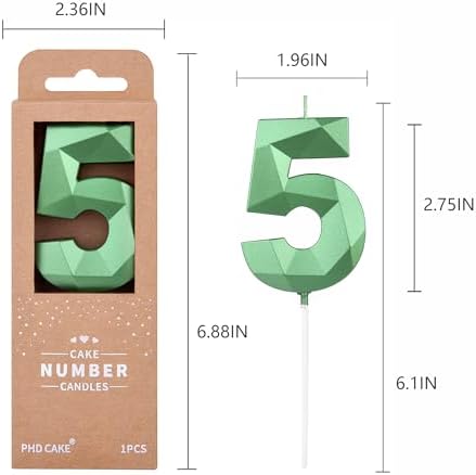 PHD CAKE 276 Inch Crystal Green 5 Number Candle