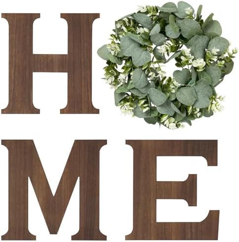 Mkono Farmhouse Wall Sign with Artificial Eucalyptus