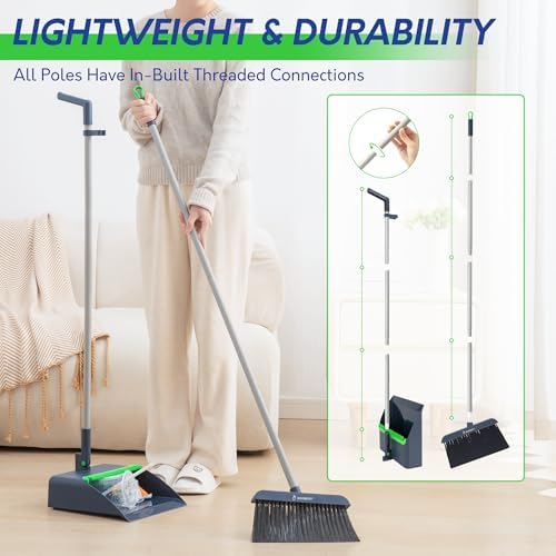 BOOMJOY Adjustable Broom and Dustpan Combo Set