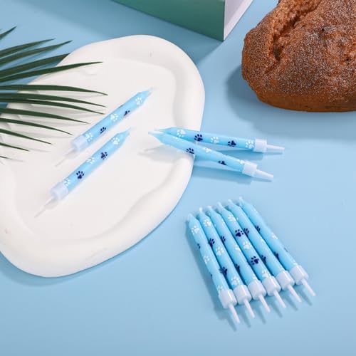10pcs Blue Dog Paw Print Birthday Candles with Sticks