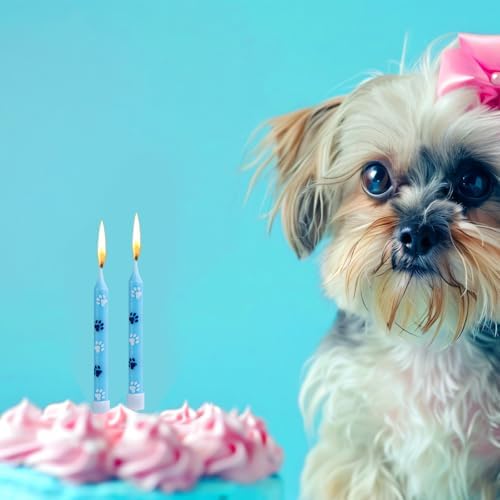 10pcs Blue Dog Paw Print Birthday Candles with Sticks
