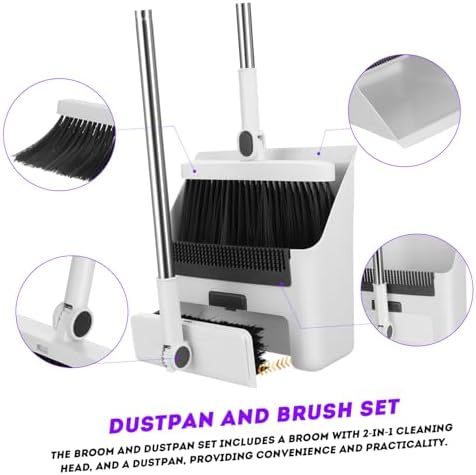 JECOMPRIS 3 in 1 Broom Set with Dustpan and Push Broom