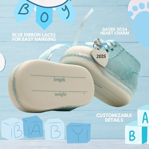 Baby Boy Shoe Ornament 2025 Personalized Blue Booties Keepsake