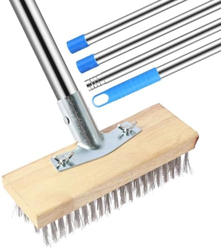 Stainless Steel Wire Floor Brush with 4-Section Handle