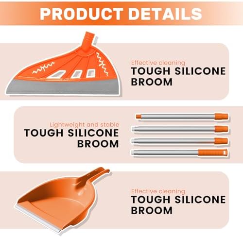 Magic Air Broom with Dustpan and Adjustable Handle Orange