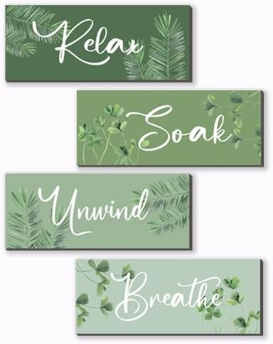 4 Pcs Sage Green Wooden Wall Decors for Bathroom