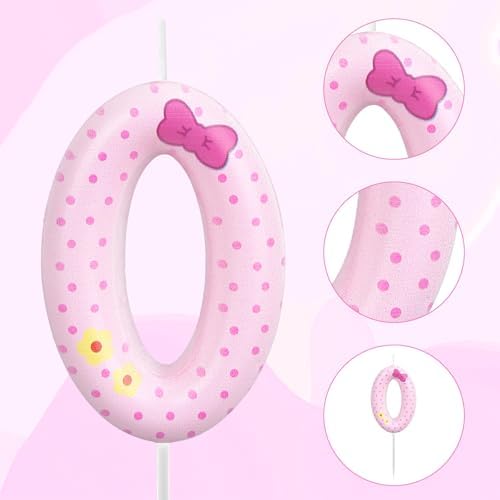 SAVITA Pink Bow Number 0 Birthday Candles Decorations