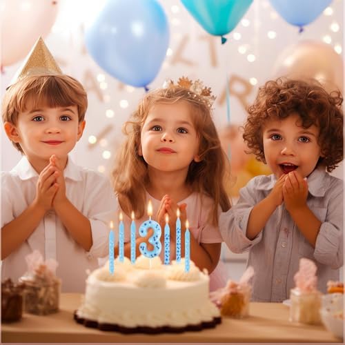 Blue Dog Paw 3rd Birthday Candles Set with Cupcake Topper