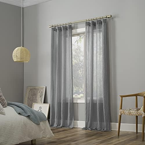 No 918 Genevieve Linen Sheer Curtain Panels 50 x 108 Gray