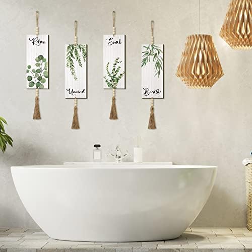 Qunclay Boho Wall Decor 4 Pieces Bathroom Art