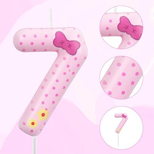 SAVITA Pink Bow Number 7 Birthday Candles